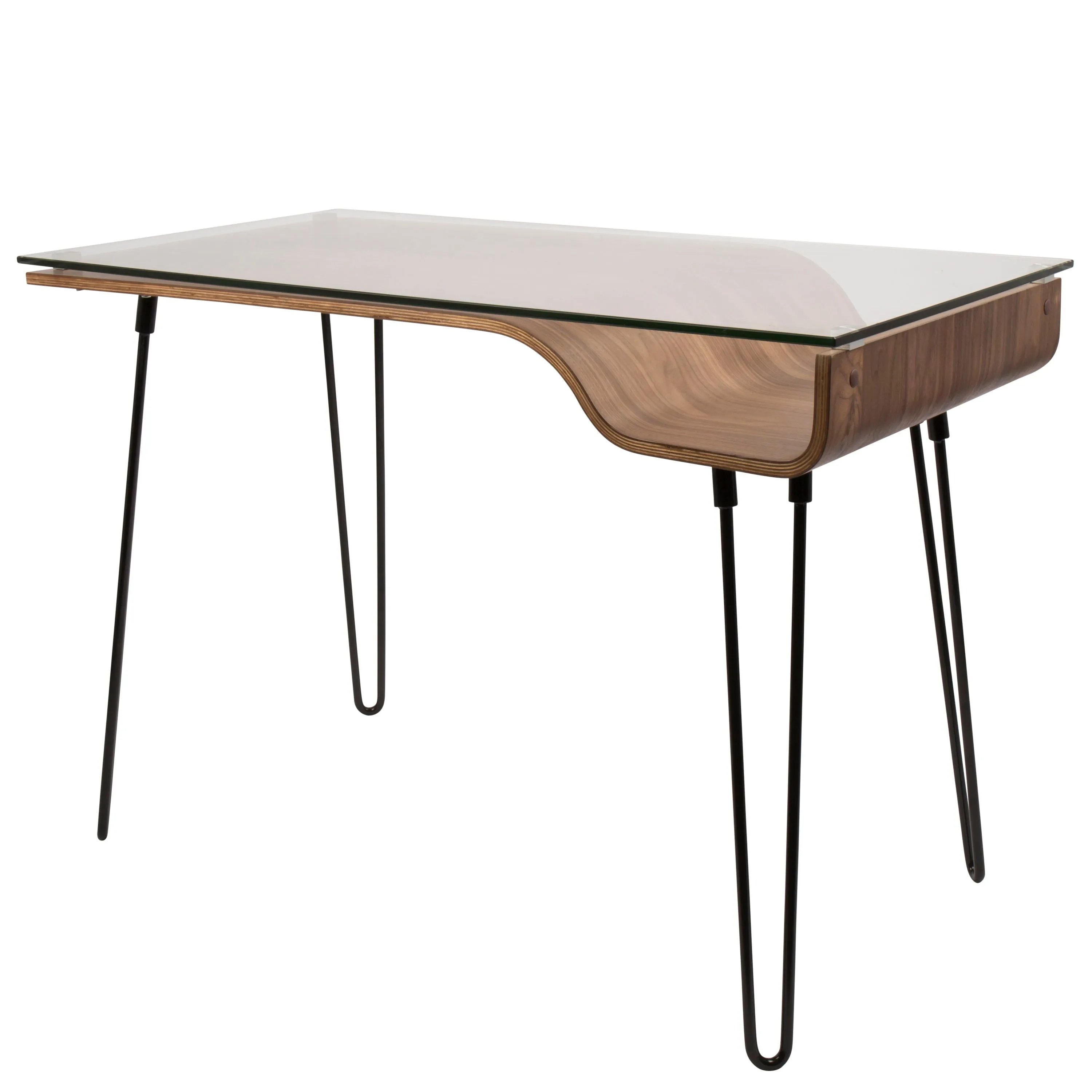 Avery - Mid-Century Modern Desk - Walnut / Clear / Black by Couch.com