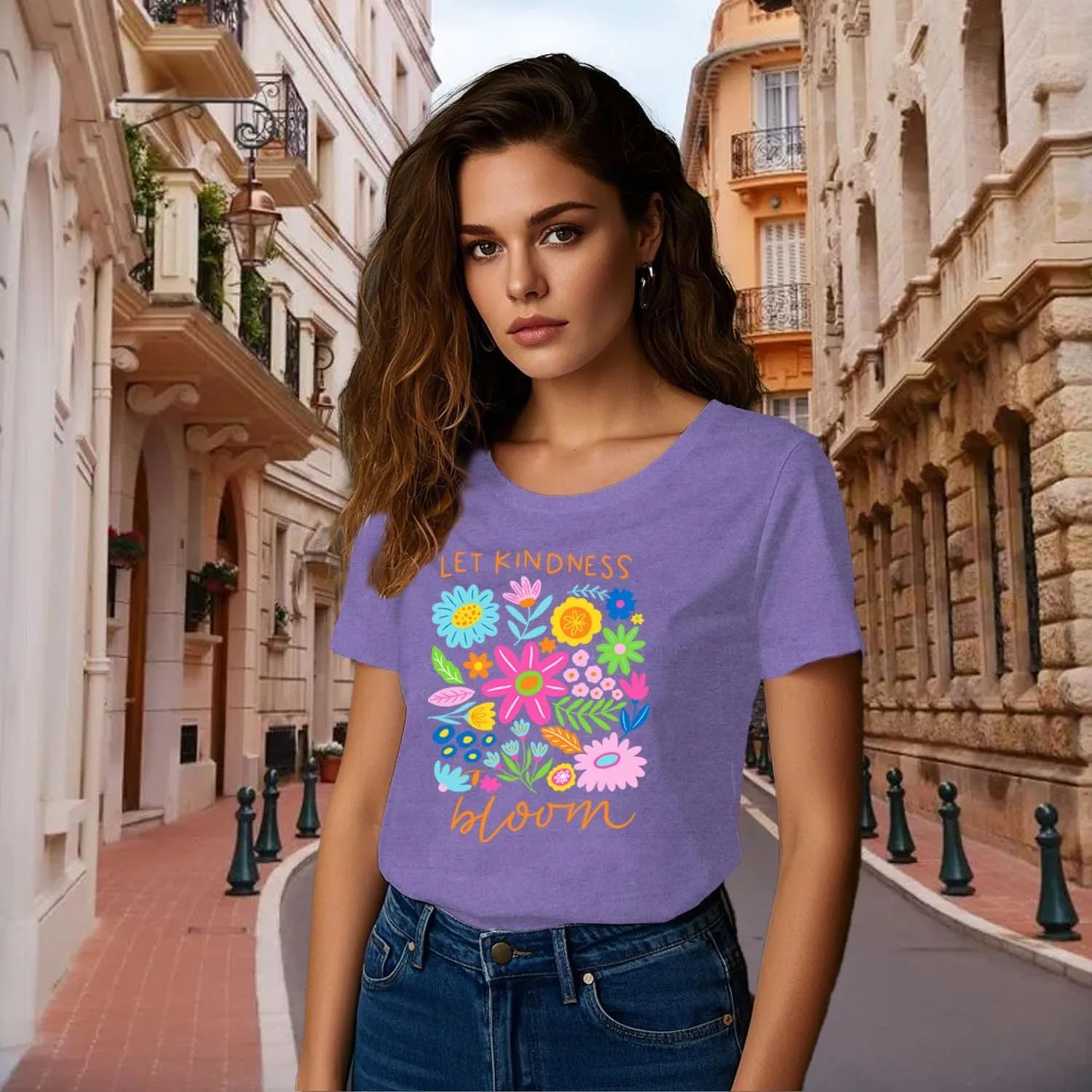 Be Kind Shirt Women Let Kindness Bloom T-Shirts Cute Floral Tee Tops