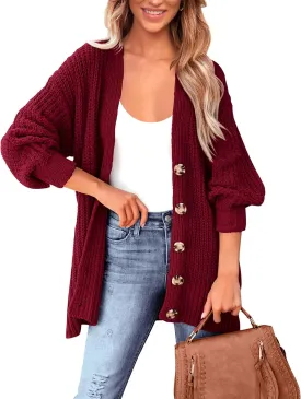 BTFBM Women's Button Down Cardigan Coat Long Sleeve Fall Winter Clothes Loose Chunky Knit Open Front Sweater Outerwear