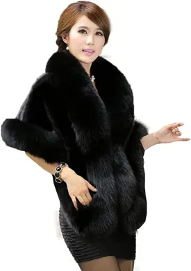 Caracilia Women Luxury Faux Fur Coat Jackets Wrap Cape Shawl for Wedding Party