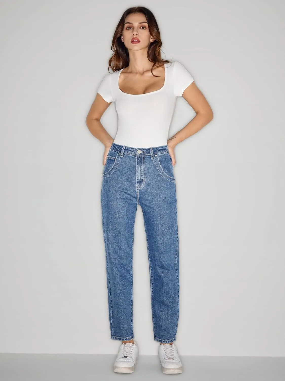 CIDER Women High Waist Tapered Leg Denim Cropped Regular Fit Katherine Stretch Jeans Pants