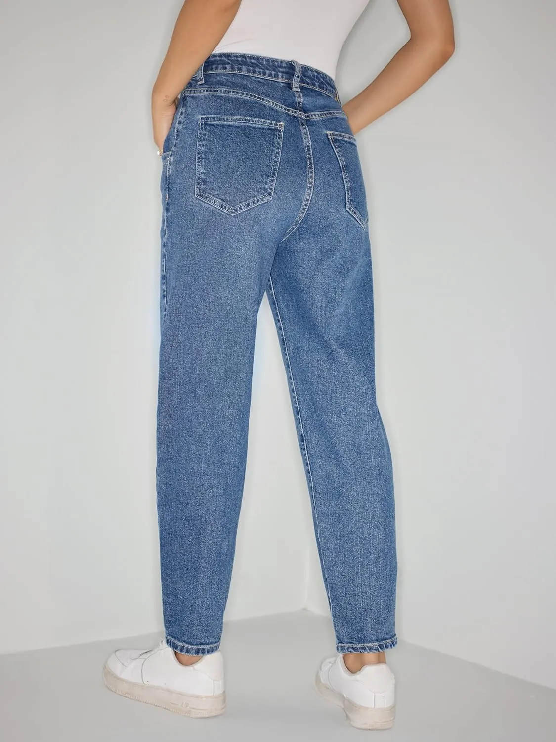 CIDER Women High Waist Tapered Leg Denim Cropped Regular Fit Katherine Stretch Jeans Pants
