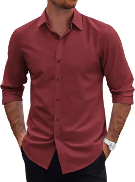 COOFANDY Mens 2-in-1 Dress Shirts Detachable Collar Long Sleeve Wrinkle Free Shirt Business Casual Button Down Shirt