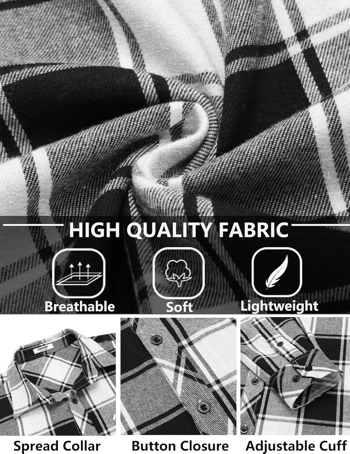 COOFANDY Men's Flannel Plaid Shirts Long Sleeve Button Down Shirts Casual Fall Shirt Jacket