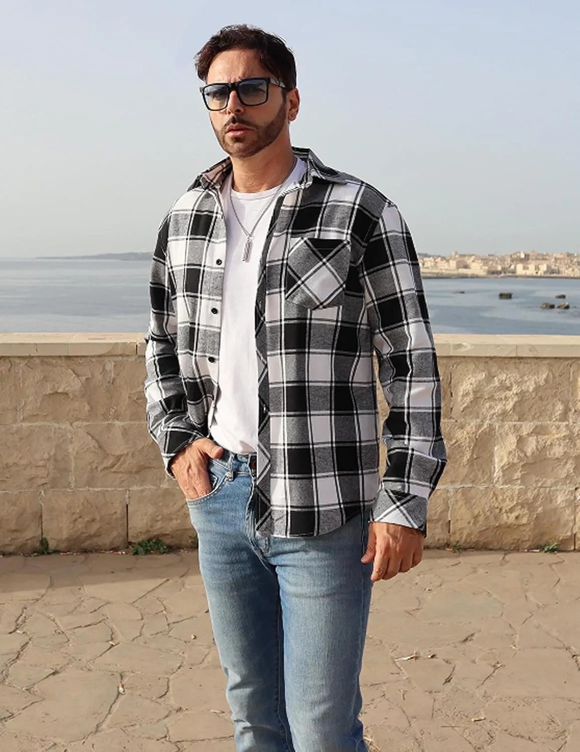 COOFANDY Men's Flannel Plaid Shirts Long Sleeve Button Down Shirts Casual Fall Shirt Jacket