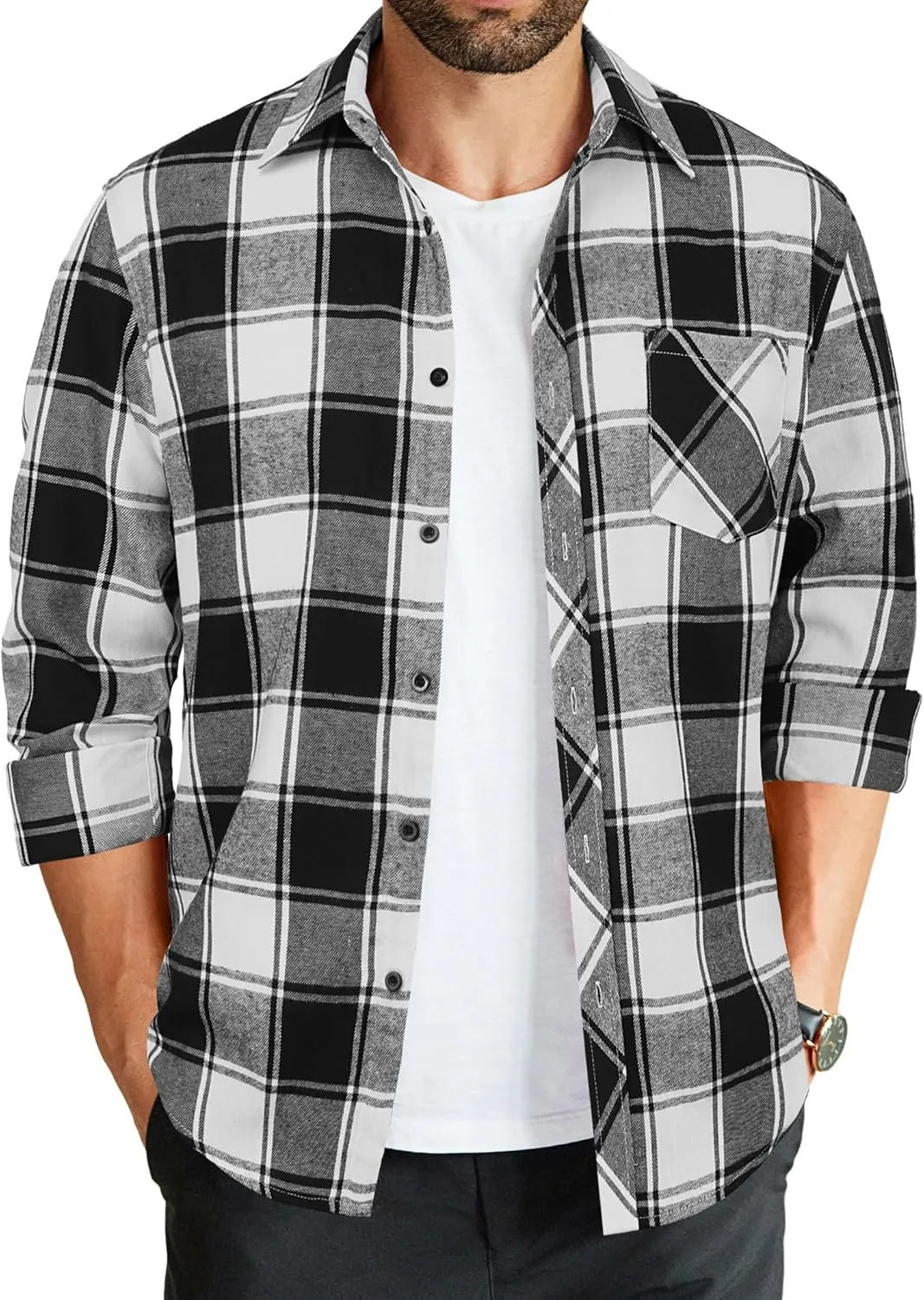 COOFANDY Men's Flannel Plaid Shirts Long Sleeve Button Down Shirts Casual Fall Shirt Jacket