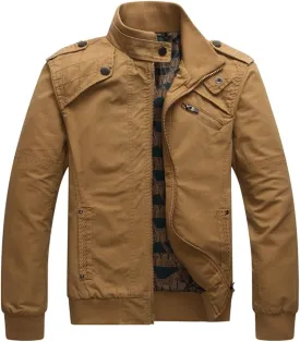 Dwar Men's Casual Washed Cotton Military Outdoor Jackets with Shoulder Straps