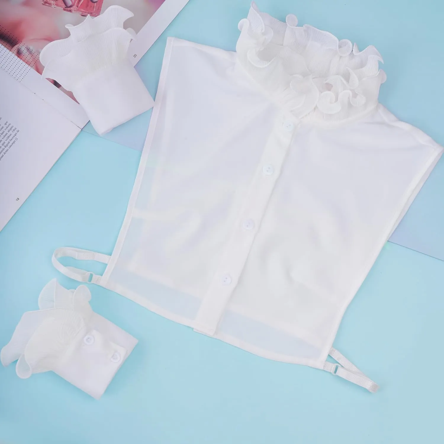 Fake Collar Half Shirt Detachable Dickey Collar Cuff Chiffon Blouse Half Shirts False Collar for Sweater Coat