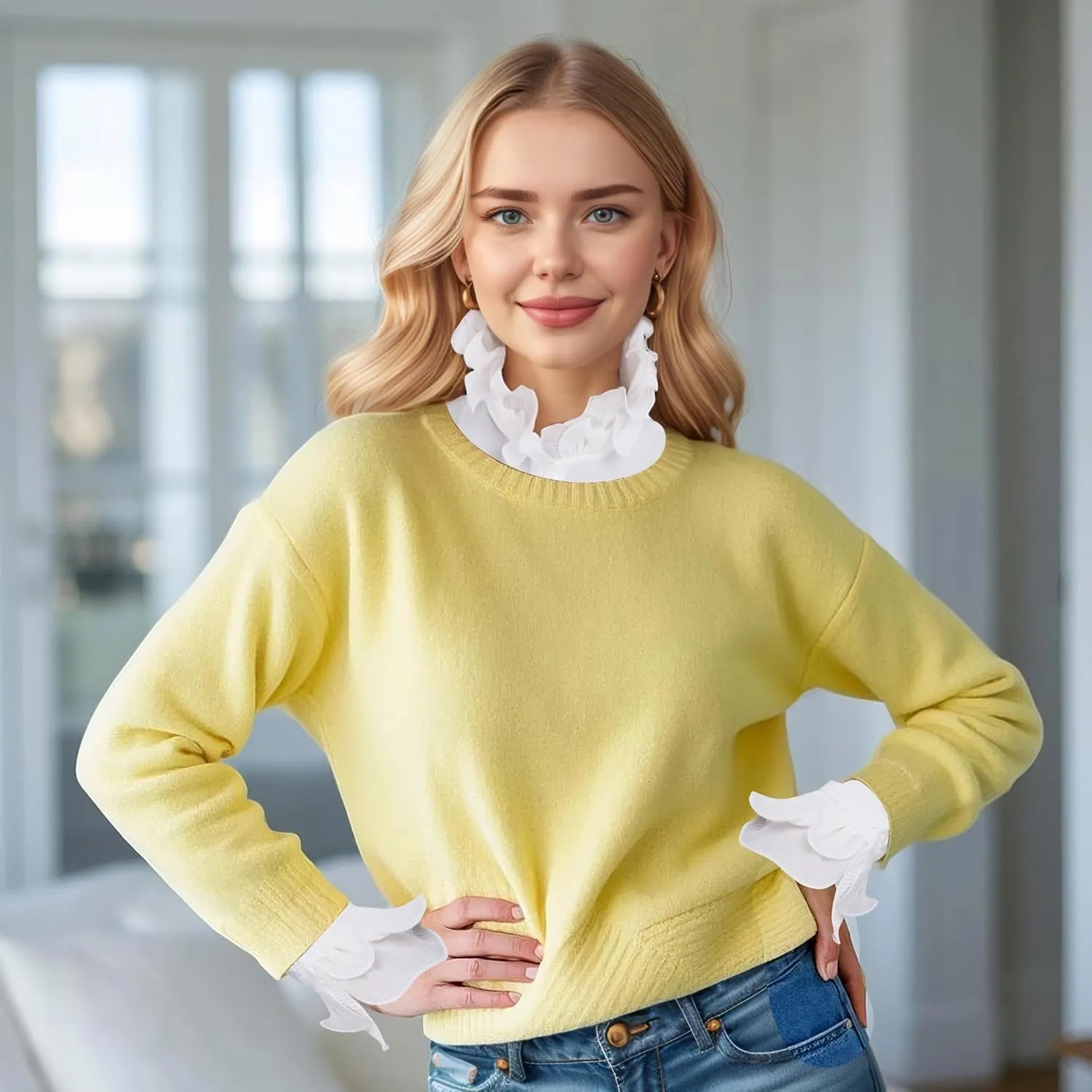 Fake Collar Half Shirt Detachable Dickey Collar Cuff Chiffon Blouse Half Shirts False Collar for Sweater Coat