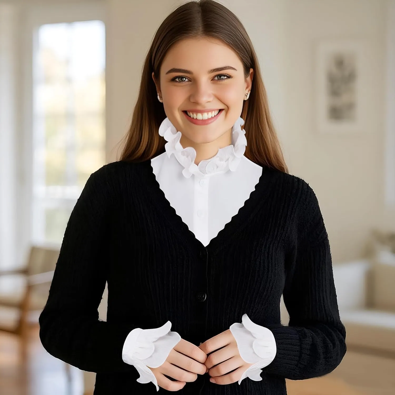 Fake Collar Half Shirt Detachable Dickey Collar Cuff Chiffon Blouse Half Shirts False Collar for Sweater Coat