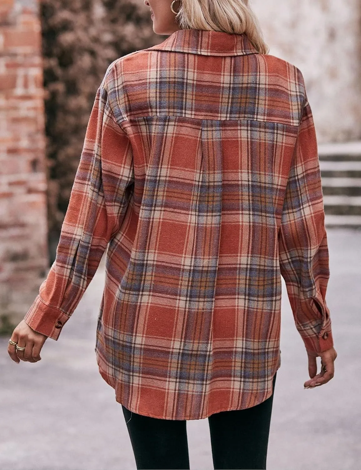 HangNiFang Oversized Plaid Flannel Shirts for Women Long Sleeve Button Down Buffalo Plaid Shirts Blouse