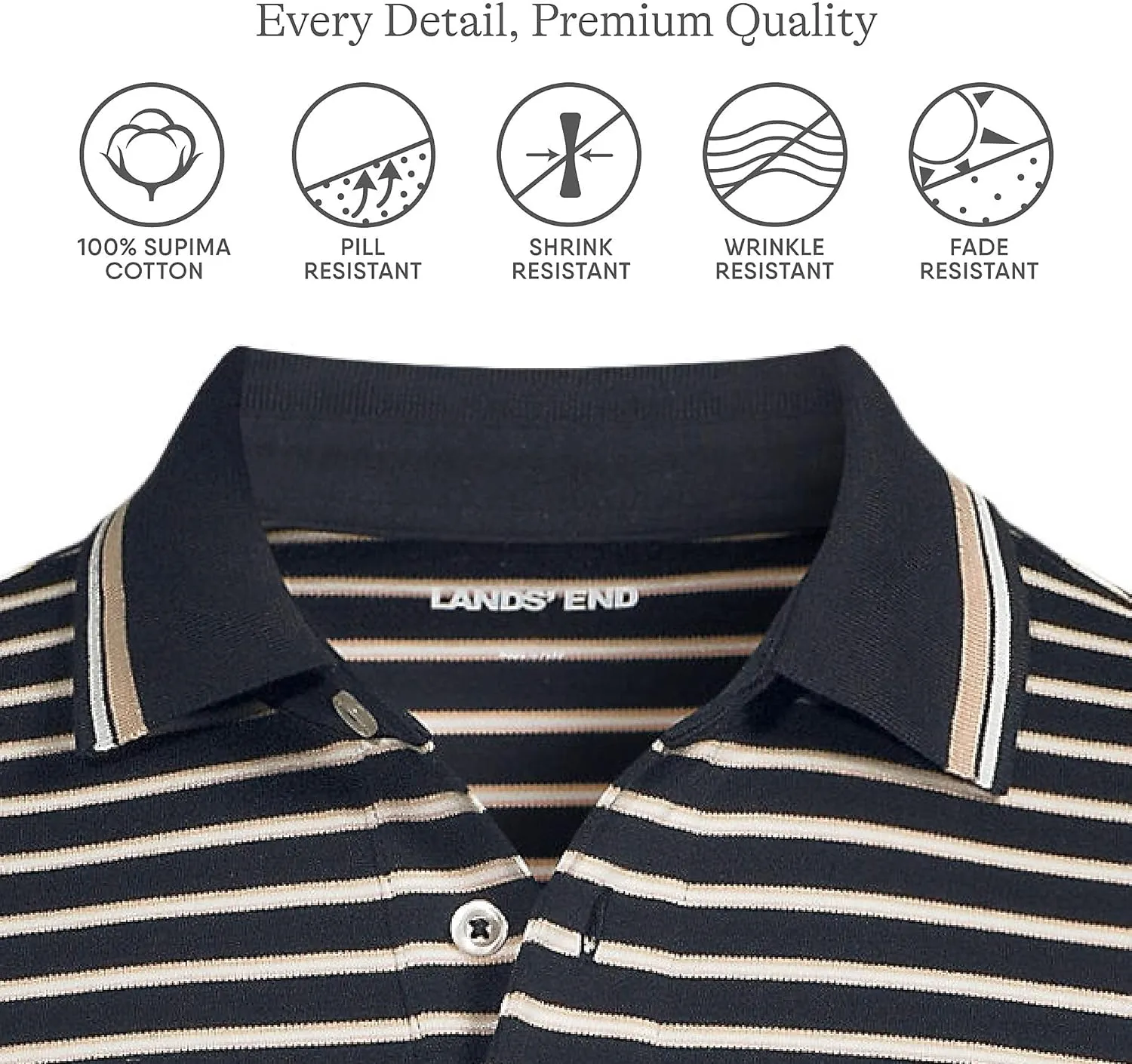 Lands' End Men's Long Sleeve American-Grown Supima Cotton Polo Shirt