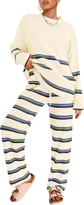 LILLUSORY 2 Piece Sets for Women 2025 Two Piece Lounge Sets Fall Fashion Oversized Striped Knit Sweaters Outfits Clothes