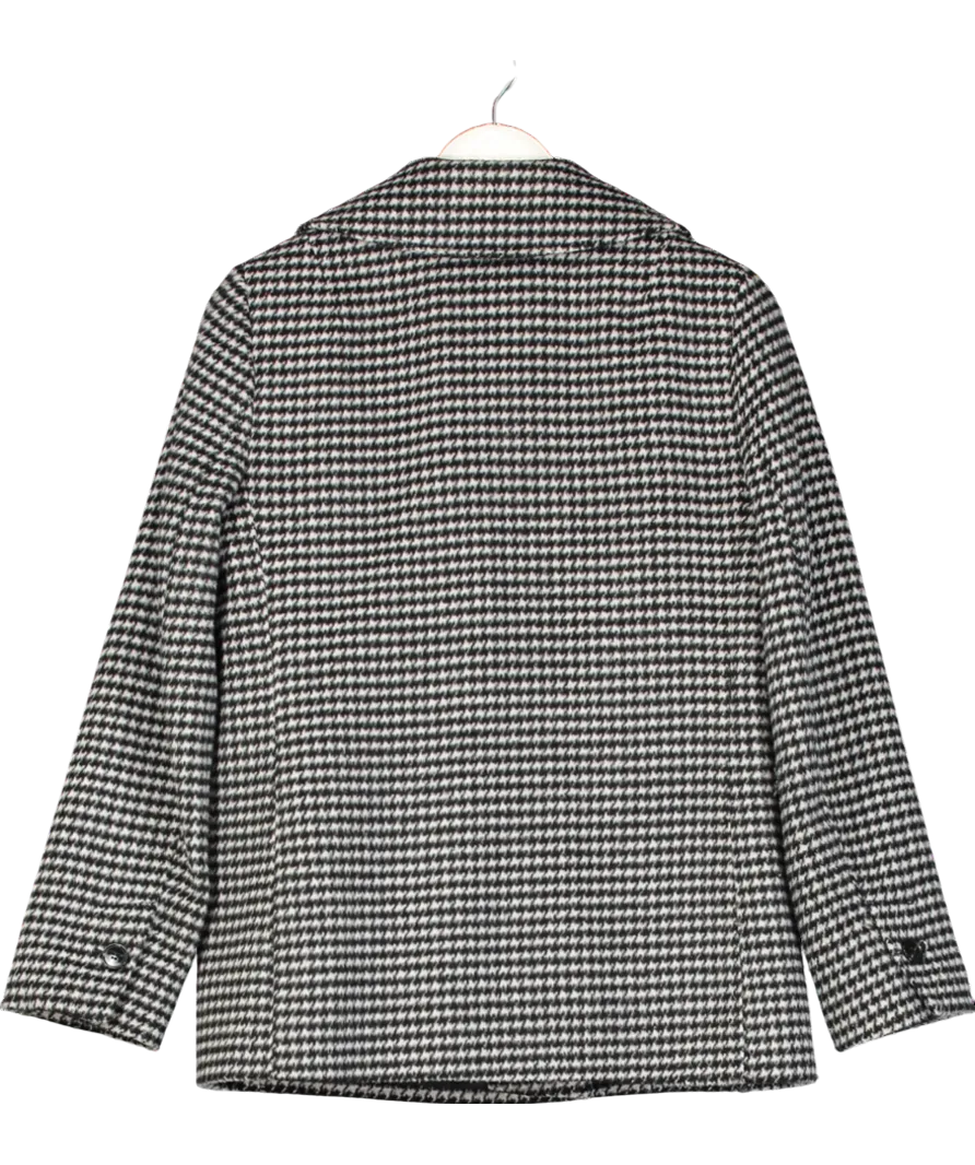 M&S Black Double Breasted Hounds Tooth Coat UK 10
