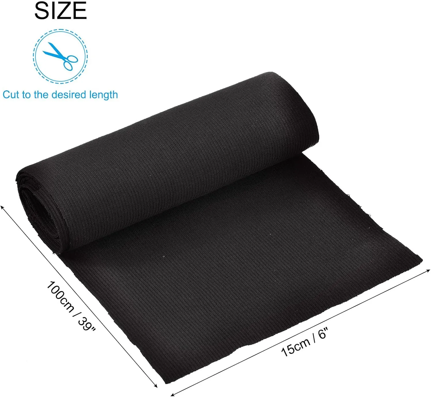MECCANIXITY 39" Elastic Cuffs Ribbed Trims Cotton Fabric Knit Rib Stretch Tape Cuff Sleeve Waistband for Sewing, 6" Wide Black