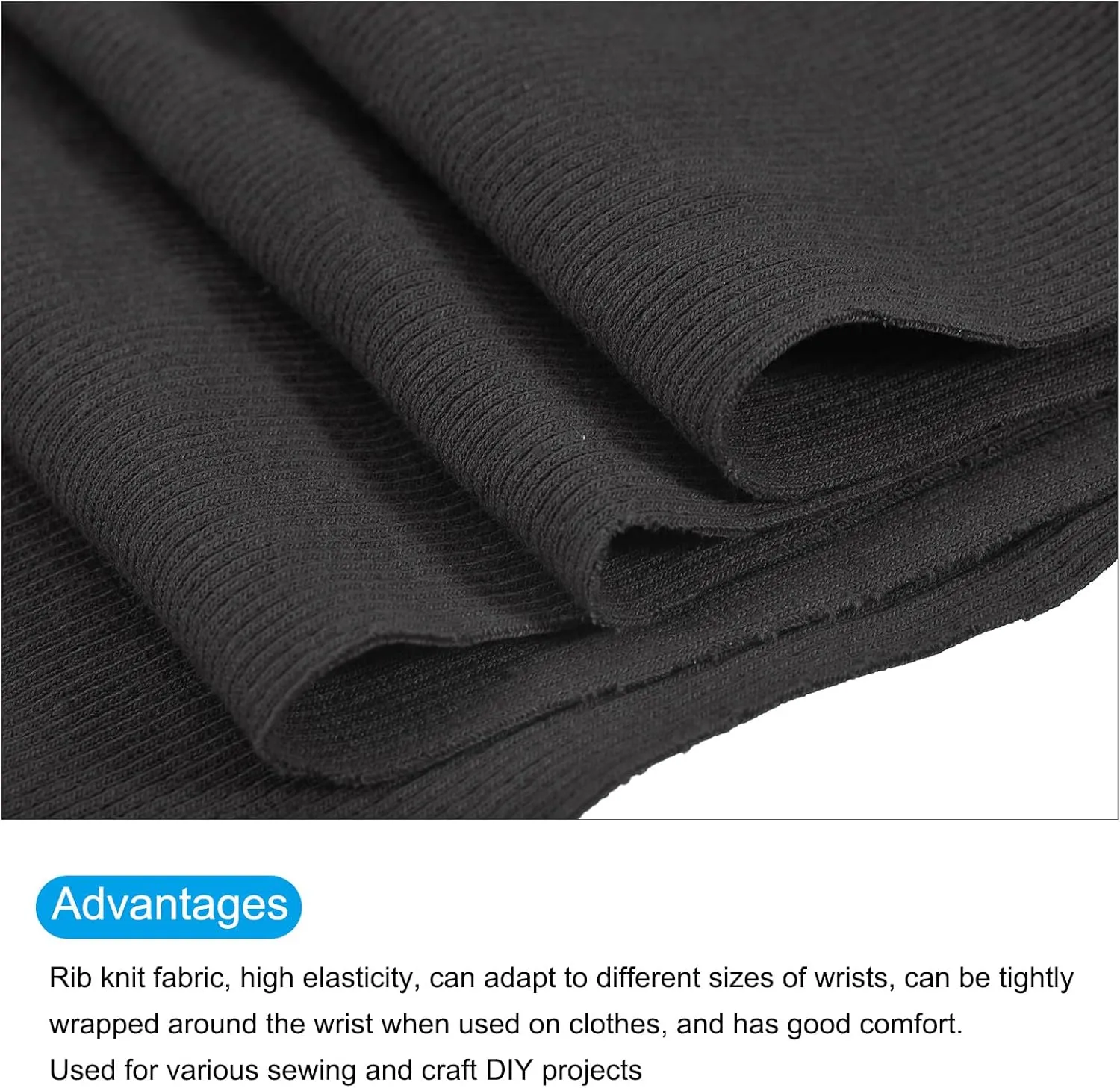 MECCANIXITY 39" Elastic Cuffs Ribbed Trims Cotton Fabric Knit Rib Stretch Tape Cuff Sleeve Waistband for Sewing, 6" Wide Black