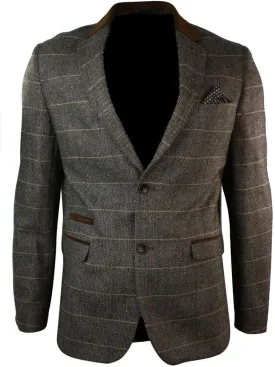 Men's Herringbone Checked Blazer Notch Lapel Two-Button Jacket Office Dress Daily Formal Suit Coat