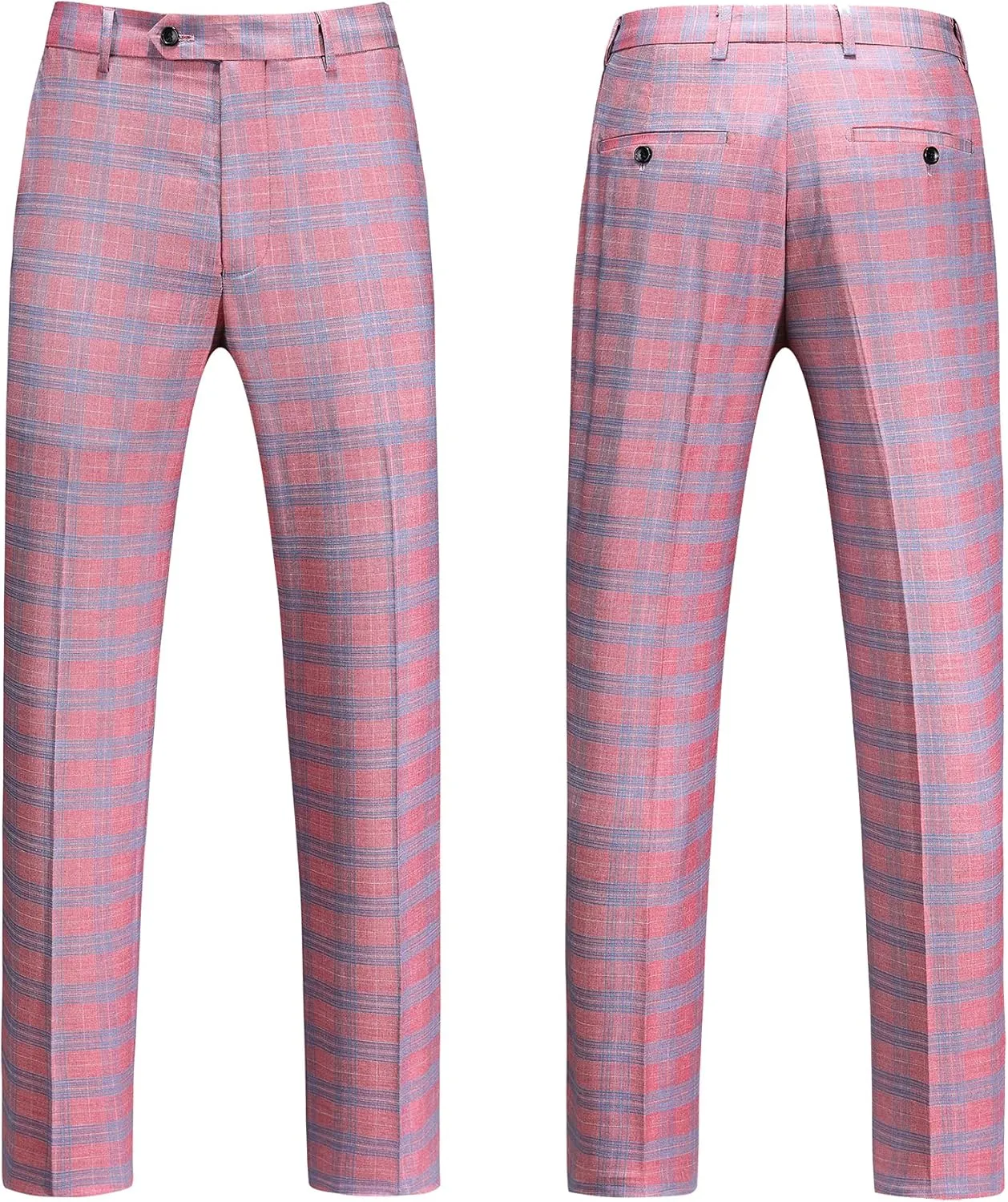 MOGU Mens 3 Piece Slim Fit Plaid Suit Blazer Jacket Vest Pants