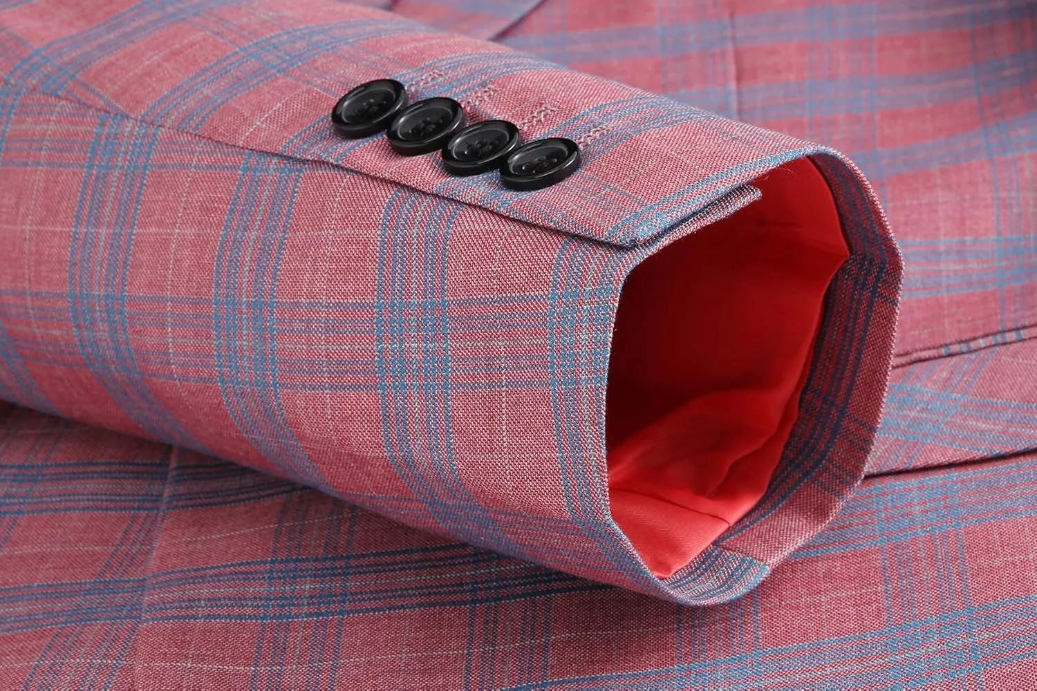 MOGU Mens 3 Piece Slim Fit Plaid Suit Blazer Jacket Vest Pants
