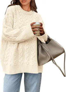 Okiwam Women's Oversized Sweaters Long Sleeve Crewneck Chunky Knitted Pullover 2025 Fall Fashion Solid Color Jumper Tops
