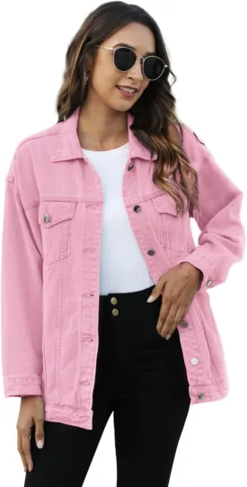 Omoone Women's Oversized Mid Long Denim Jacket Jean Biker Coat