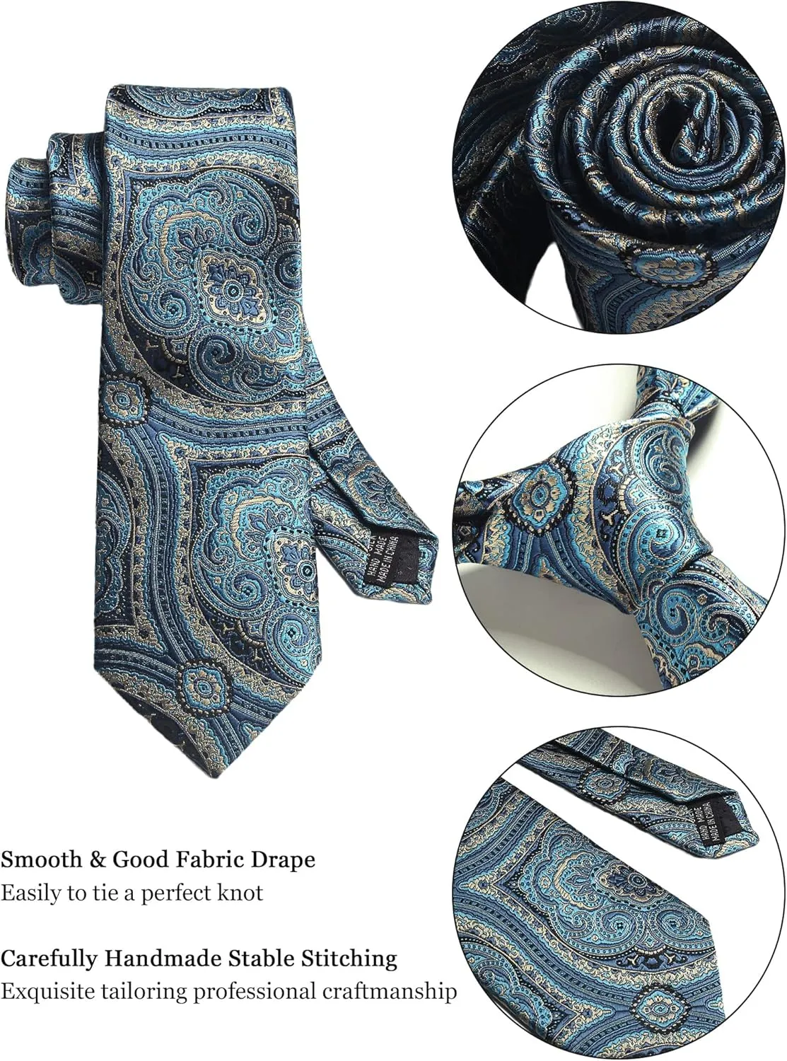 Paisley Floral Mens Tie Formal Necktie Pocket Squares Ties Clips Cufflinks Classic for Men Set