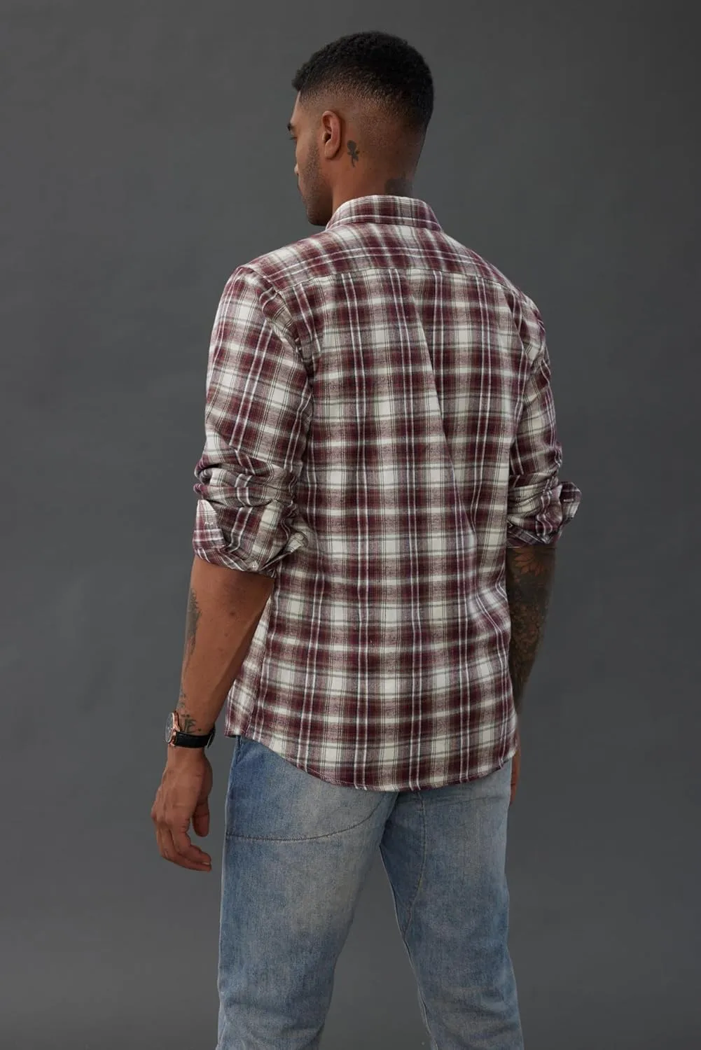 PJ PAUL JONES Mens Flannel Plaid Shirt Casual Long Sleeve Button Down Shirts with Pockets