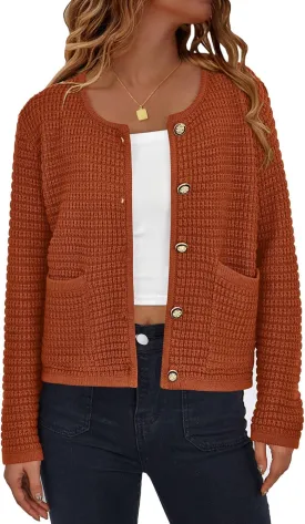 PRETTYGARDEN Women's Knit Cardigan Sweaters Fall Fashion Long Sleeve Open Front Button Down Trendy Casual Sweater Jacket