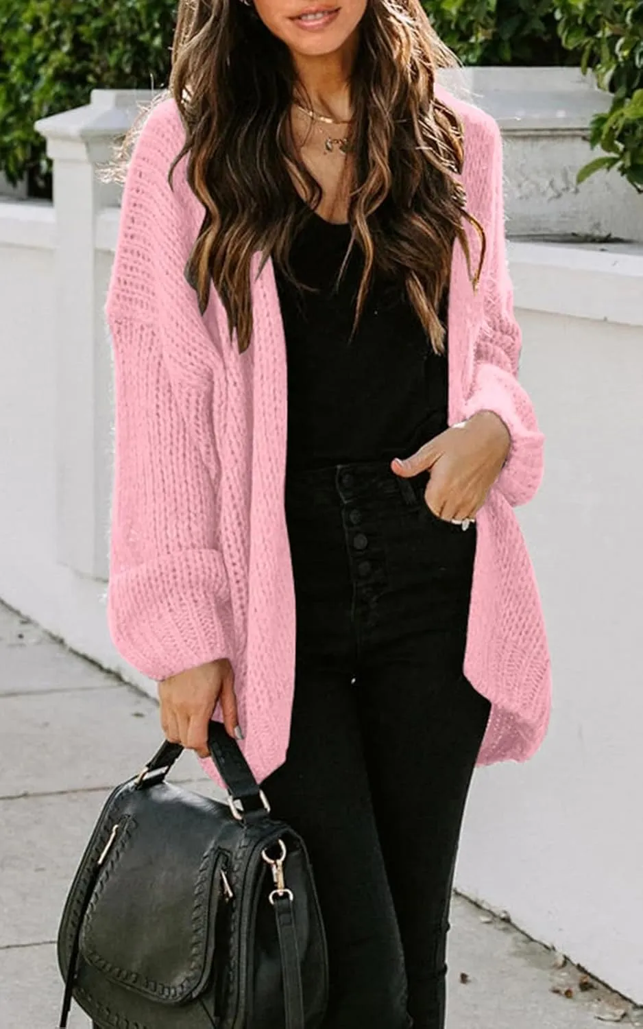 PRETTYGARDEN Women's Long Sleeve Open Front Knit Cardigans Sweaters Soft Loose Draped Coat Outerwear