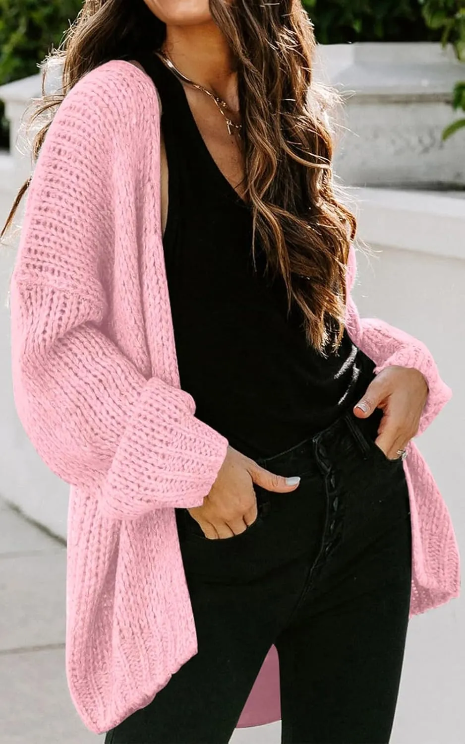 PRETTYGARDEN Women's Long Sleeve Open Front Knit Cardigans Sweaters Soft Loose Draped Coat Outerwear
