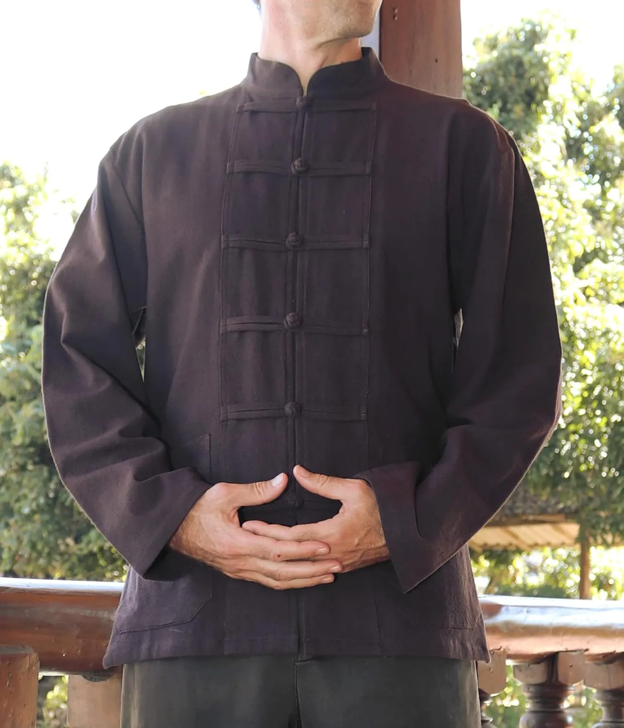 RaanPahMuang Thick Muang Cotton Chinese Jacket Shirt Mandarin Frog Button Front