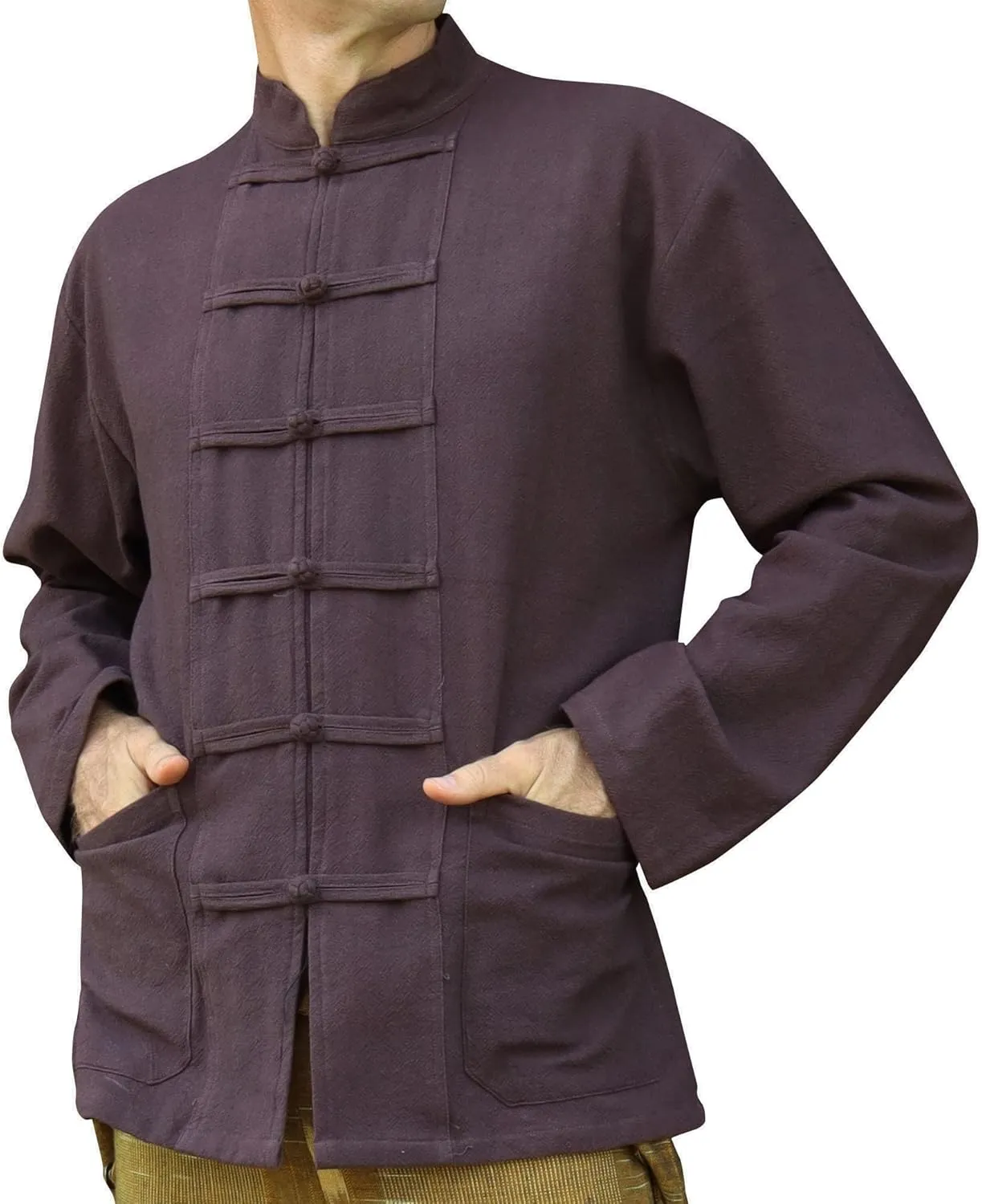 RaanPahMuang Thick Muang Cotton Chinese Jacket Shirt Mandarin Frog Button Front