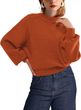 SuperPrity Sweaters for Women Fall 2024 Mock Neck Long Sleeve Knit Oversized Cropped Pullover Sweaters Top Trendy Outfits
