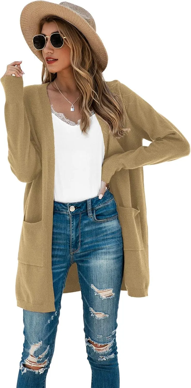 TASAMO Womens Color Block Striped Draped Kimono Cardigan Long Sleeve Open Front Casual Knit Sweaters Coat Soft Outwear