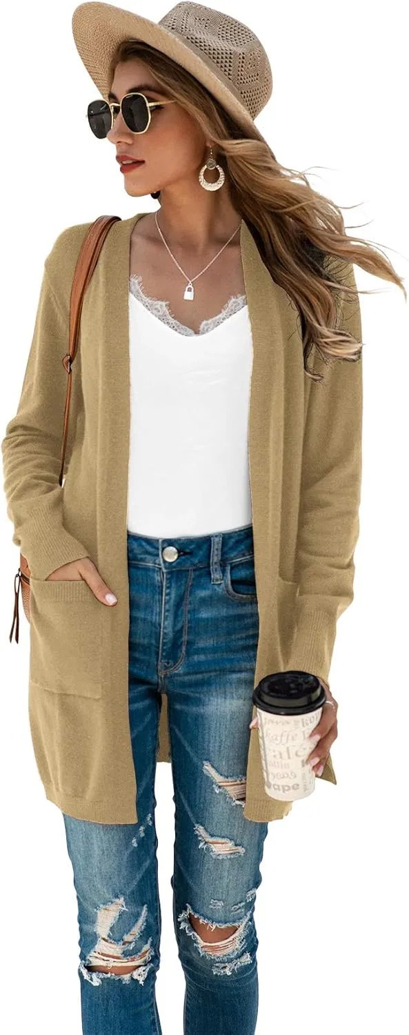 TASAMO Womens Color Block Striped Draped Kimono Cardigan Long Sleeve Open Front Casual Knit Sweaters Coat Soft Outwear