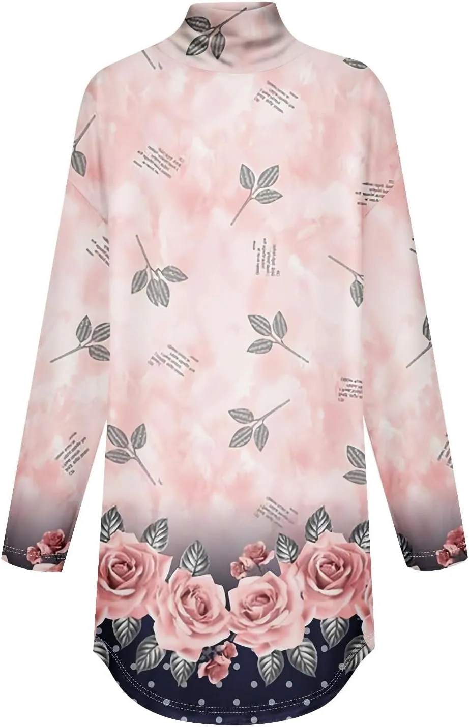Tops for Women Trendy Long Sleeve Fall Blouses Printed Turtleneck Top Loose Winter Shirts Cozy Lightweight T Shirts