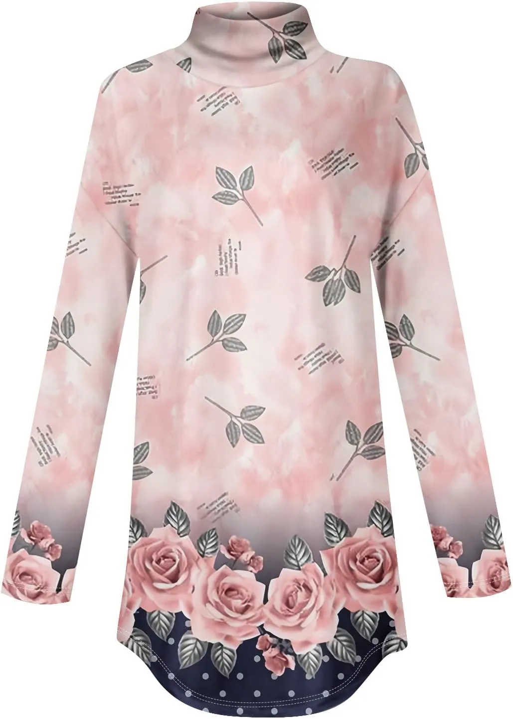 Tops for Women Trendy Long Sleeve Fall Blouses Printed Turtleneck Top Loose Winter Shirts Cozy Lightweight T Shirts