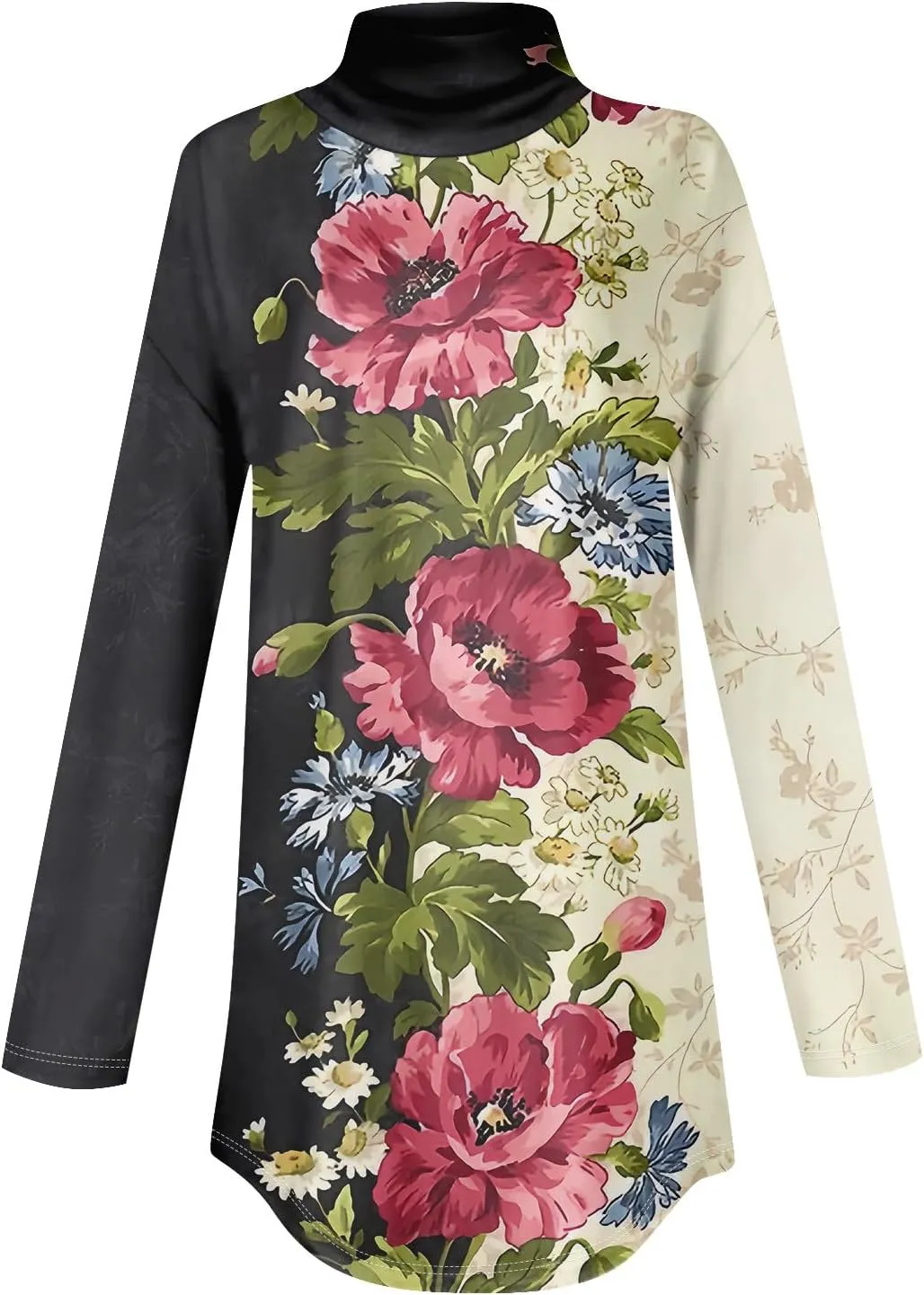 Tops for Women Trendy Long Sleeve Fall Blouses Printed Turtleneck Top Loose Winter Shirts Cozy Lightweight T Shirts