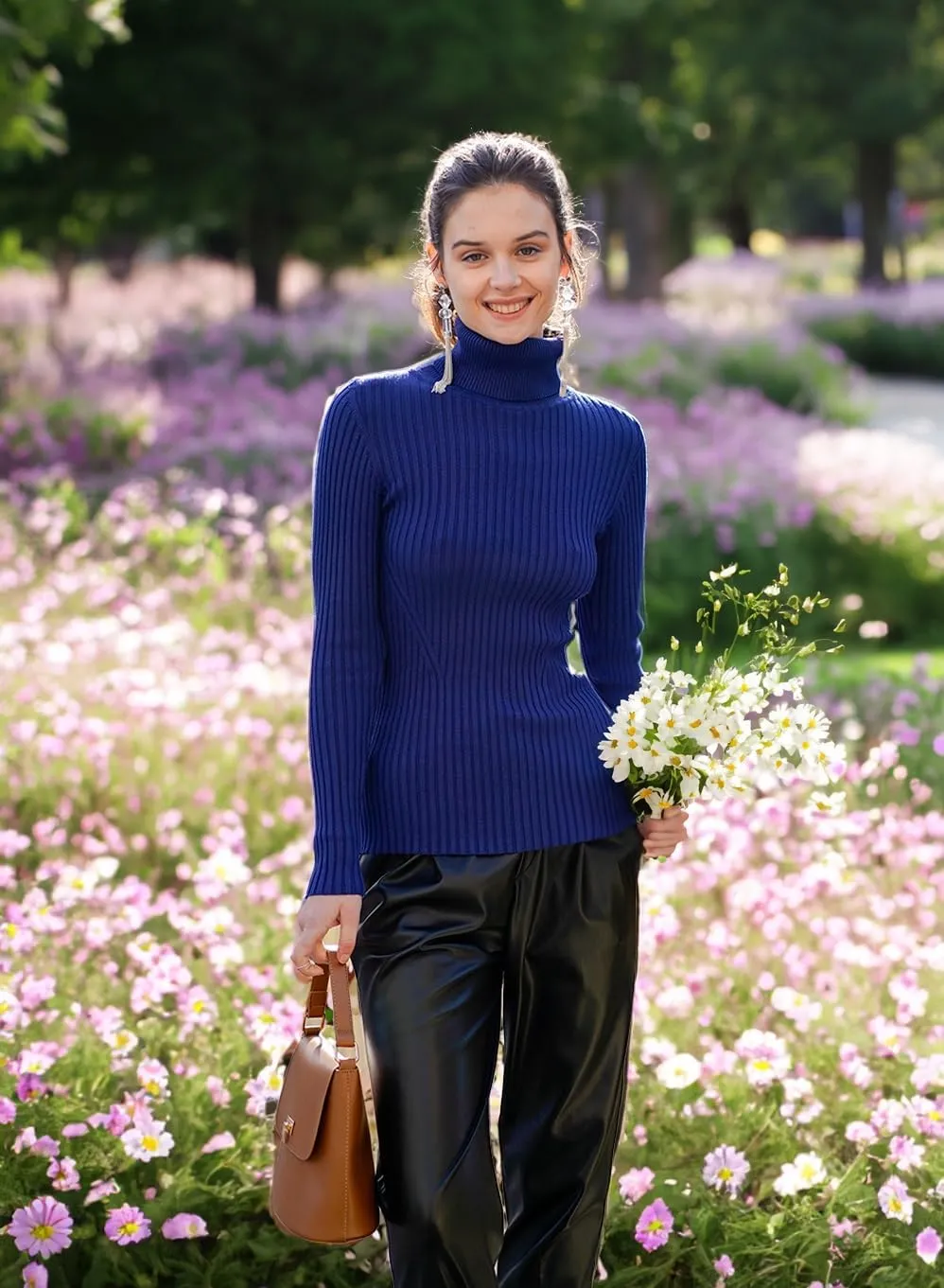v28 Turtleneck Ribbed Sweaters for Women Cute Sexy Knitted Warm Fitted Sweater