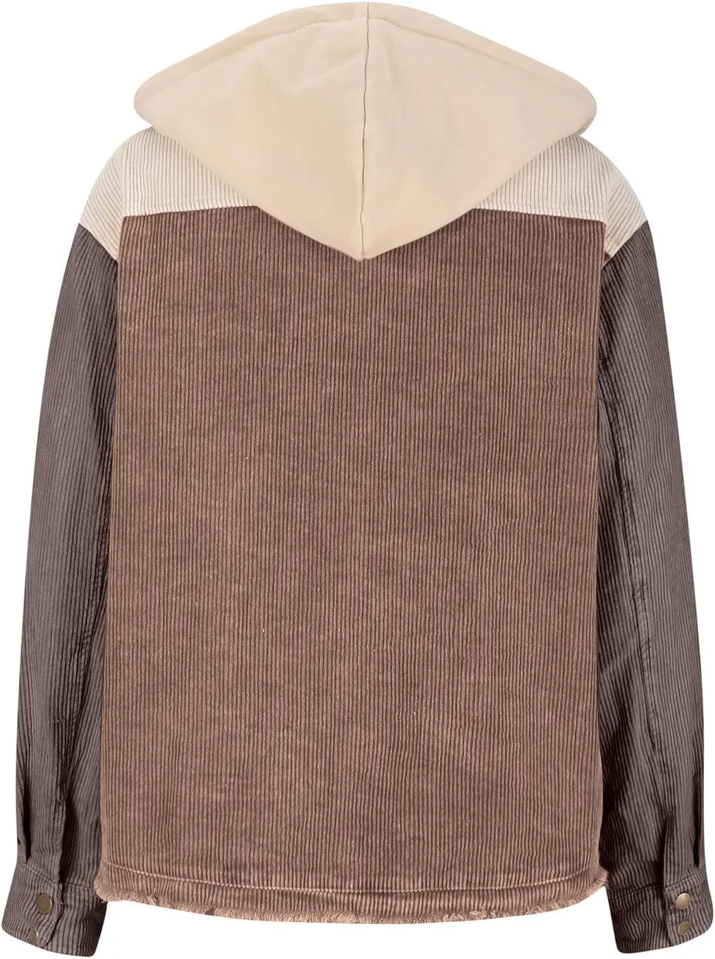 Women's Casual Corduroy Button Down Hooded Color Block Shirts Shackets Jacket Fall Winter Long Sleeve Coat Outwear