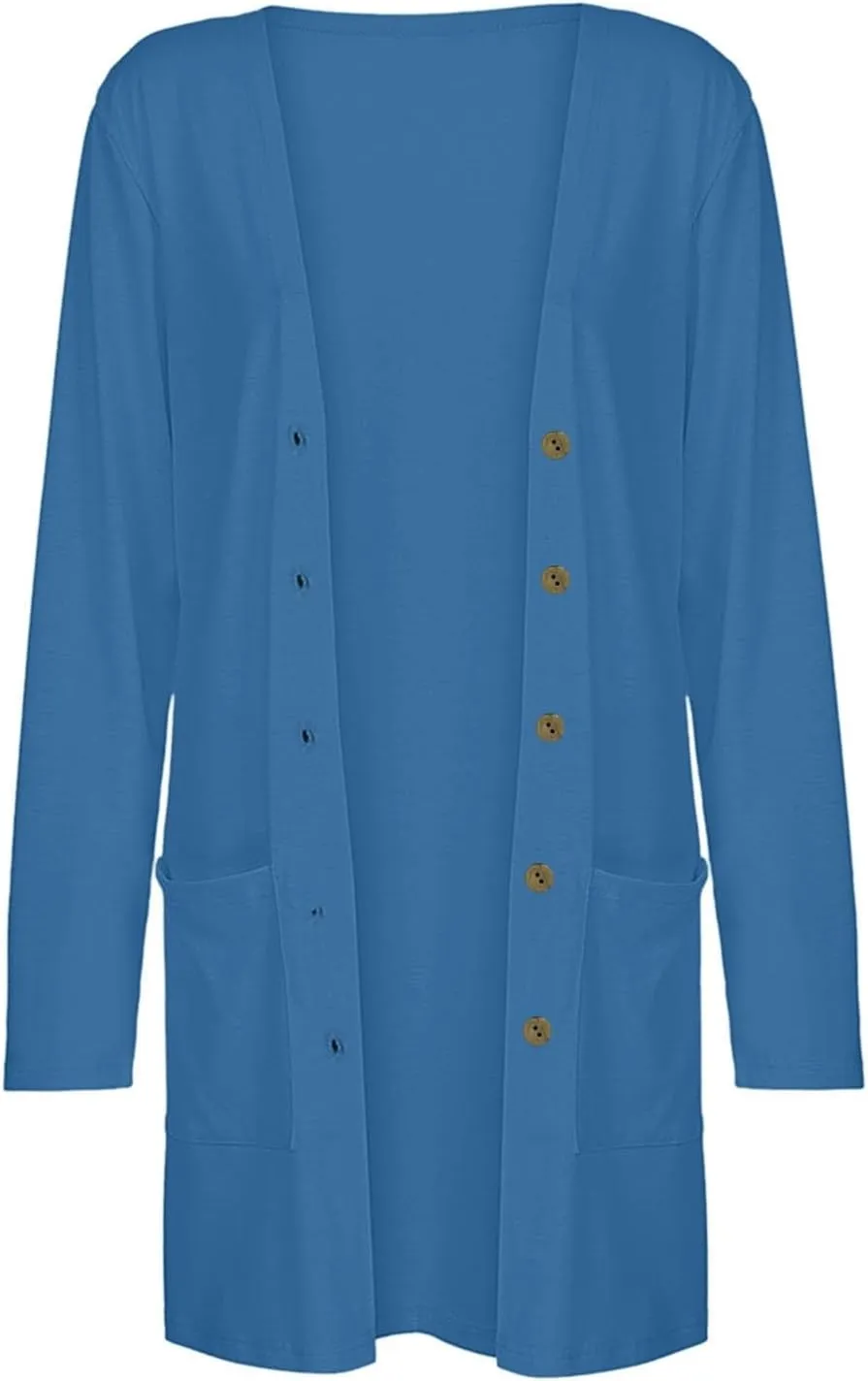 Womens Casual Lightweight Long Sleeve Cardigan Soft Drape Open Front Fall Dusters Sweaters Outwear Coat with Pockets