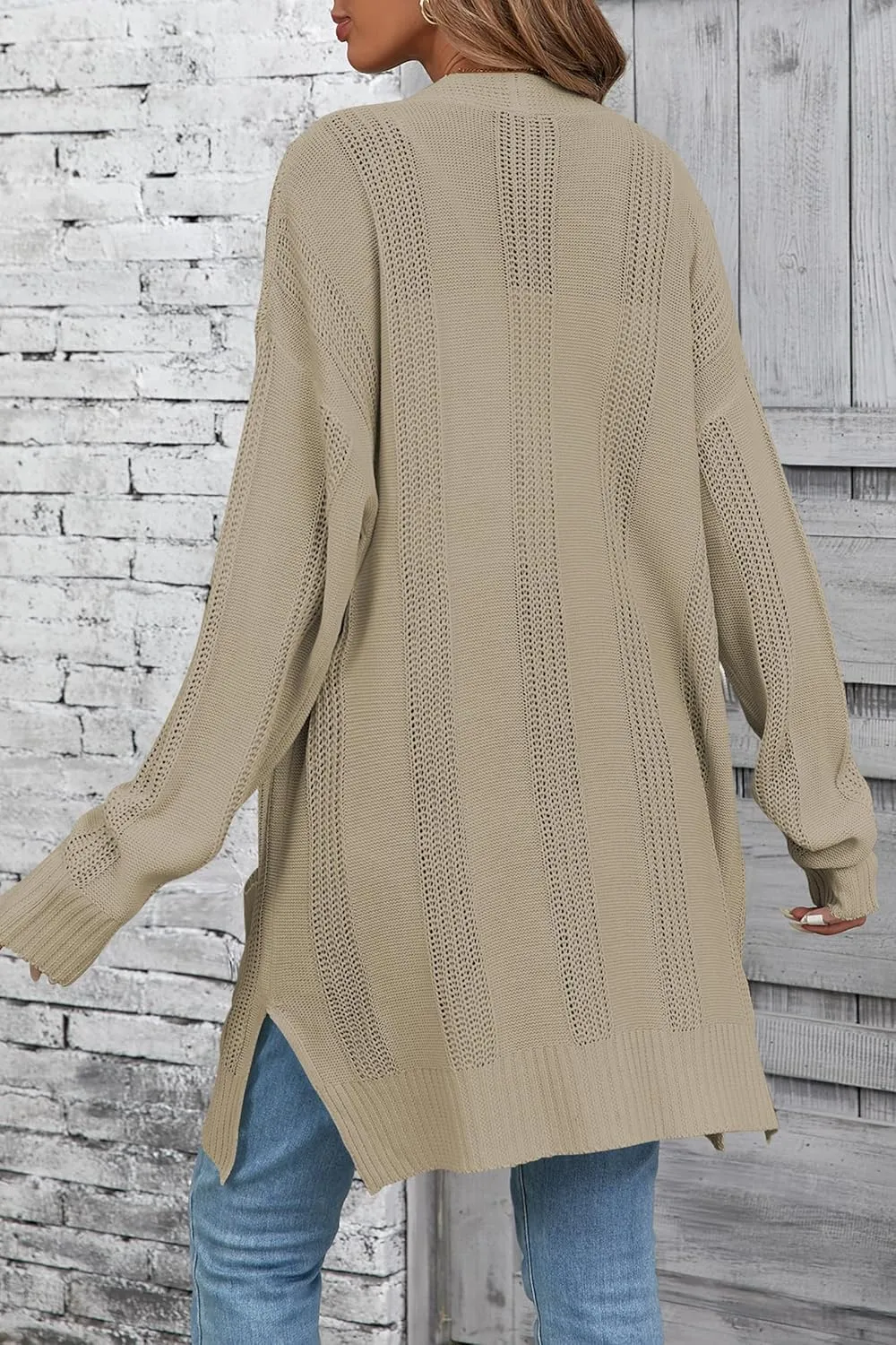 Womens Lightweight Hollow Out Crochet Knit Cardigan Drop Shoulder Loose Cardigan Sweaters