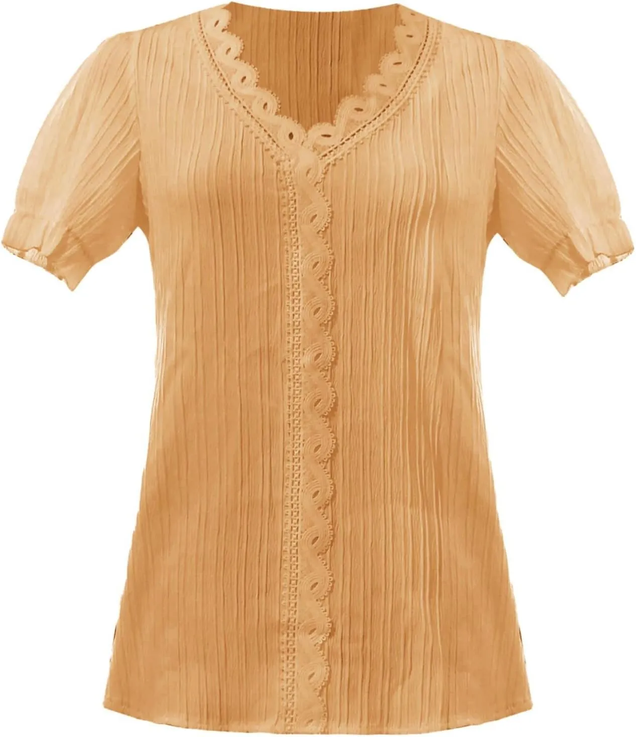 Women's Summer Tops Elegant Lace V Neck Short Sleeve Solid Plain Shirt Trendy Fashion Casual Top for Ladies