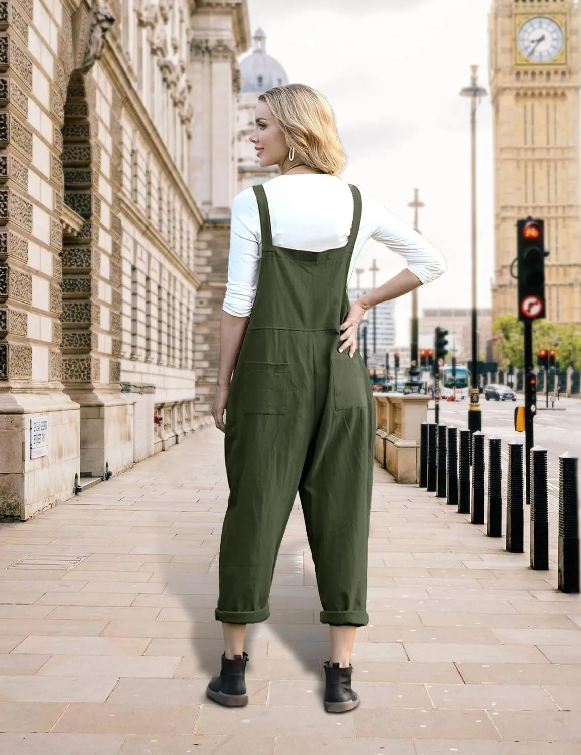 YESNO Women Long Casual Loose Bib Pants Overalls Baggy Rompers Jumpsuits with Pockets PV9
