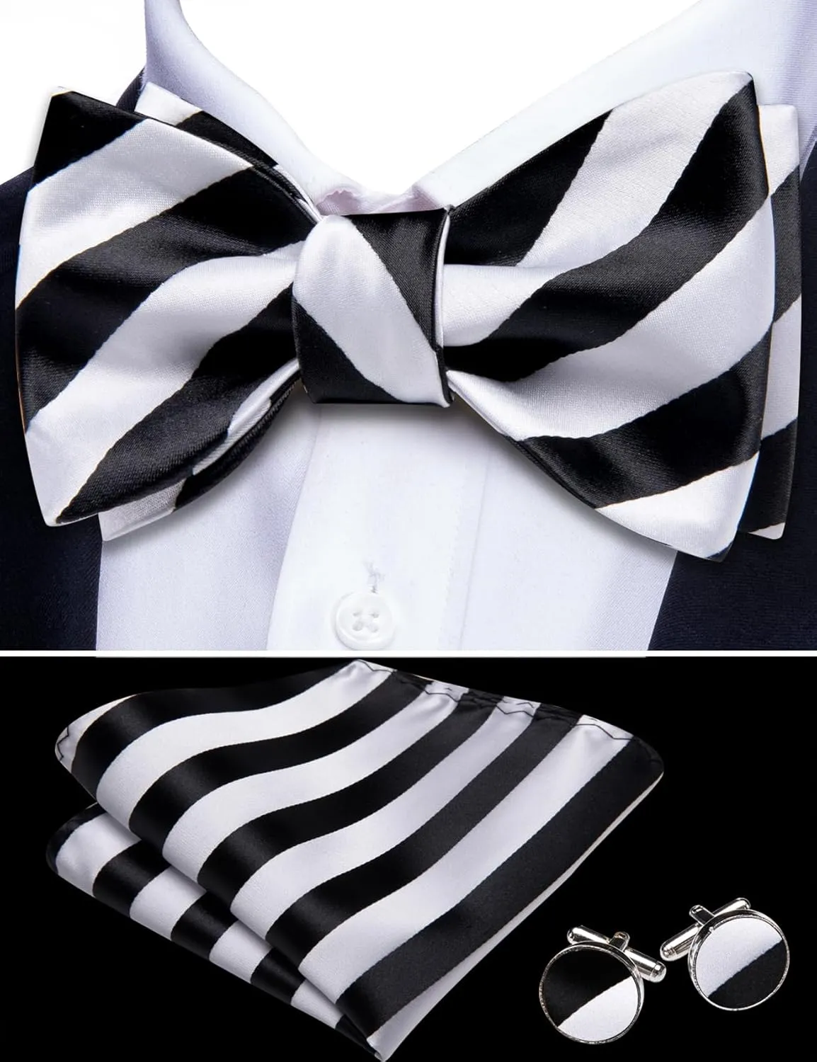 YOHOWA Bow Ties for Men Paisley Self Tie Bowtie Pocket Square Cufflinks Set Classic Woven Formal Wedding Tuxedo Party